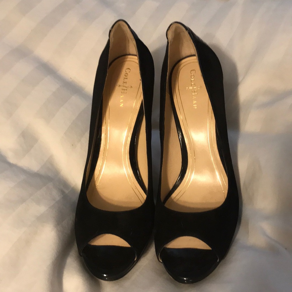 Cole Haan Patent Leather/ Suede Peep Toe Heel